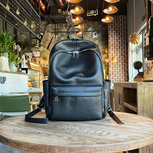 狼道：全真皮头层牛皮双肩包多隔层大容量商务通勤电脑背包行李包