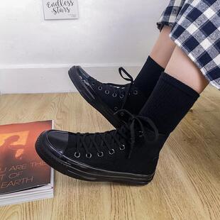 全黑色1970s高帮鞋工作鞋休闲百搭鞋子男女同款情侣款学生帆布鞋