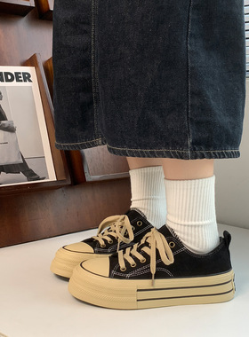 Mistery休闲百搭潮流个性厚底美拉德穿搭透气轻便增高帮帆布鞋女