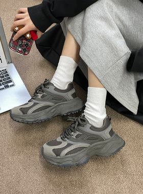 Mistery港风网面厚底老爹鞋女ins潮2025新款学院百搭运动休闲鞋子