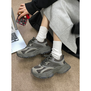 Mistery港风网面厚底老爹鞋女ins潮2025新款学院百搭运动休闲鞋子