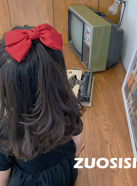 左斯斯红色韩国女童发饰新款发卡缎面蝴蝶结儿童公主头饰发夹