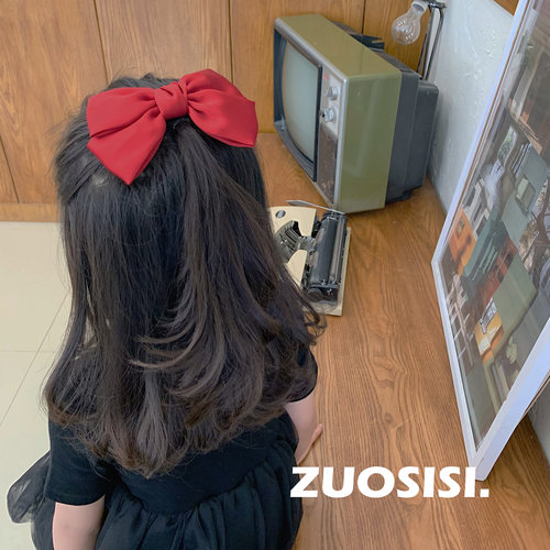 左斯斯儿童公主缎面蝴蝶结发夹