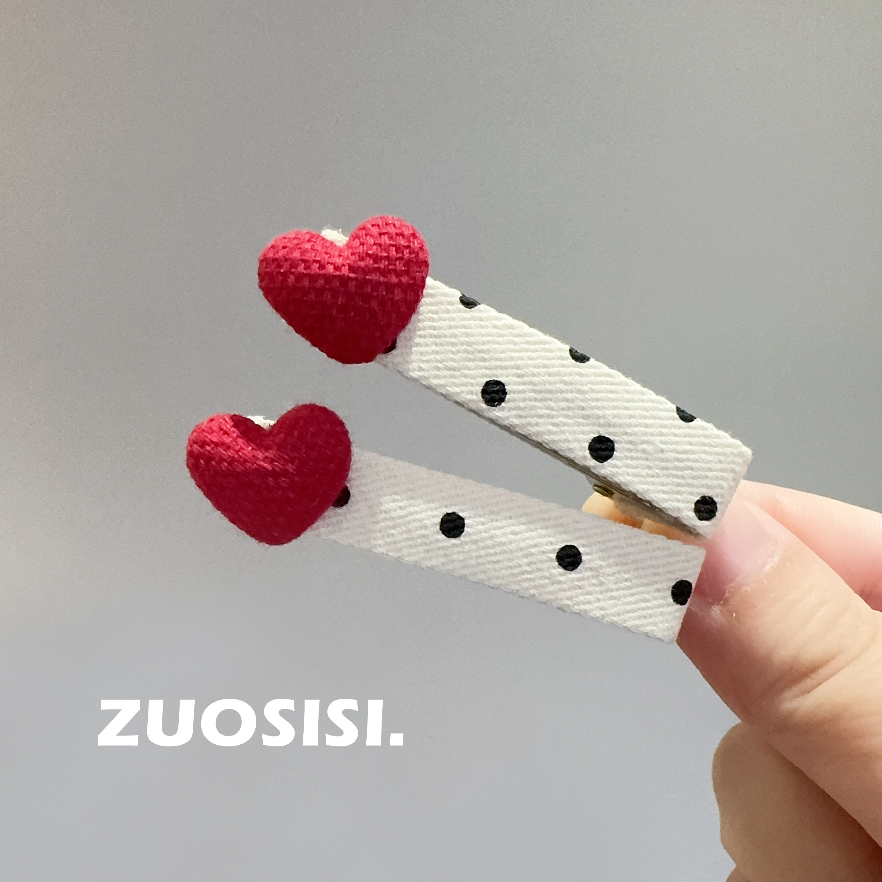 ZUOSISI复古简约儿童发饰 女童爱心波点鸭嘴夹 刘海碎发夹子
