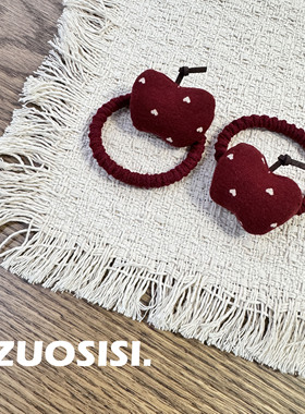 小苹果儿童发圈 女宝可爱充棉双丸子头发饰 深红色女童头饰