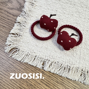 小苹果儿童发圈 女宝可爱充棉双丸子头发饰 深红色新年女童头饰