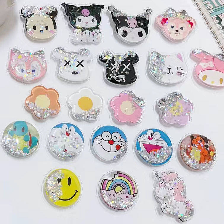 韩风手机气垫支架新款可爱卡通女简约ins风伸缩背贴花朵防摔流沙