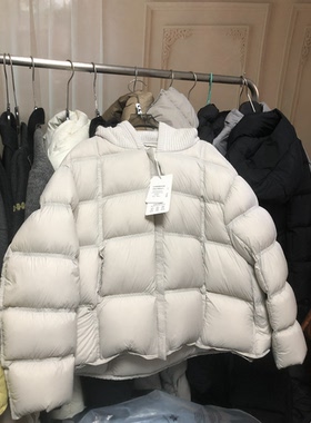 开包实拍90白鸭绒毛织连帽云朵羽绒服短款外套韩版面包服