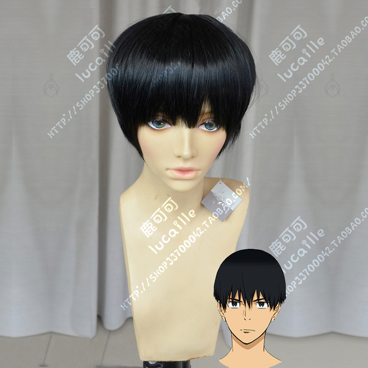 强风吹拂 藏原走 阿走 男款收脸纯黑短发cosplay假发