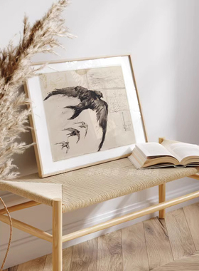 梵高素描手稿Vincent van Gogh燕子马叶子组合装饰画挂画画芯定制