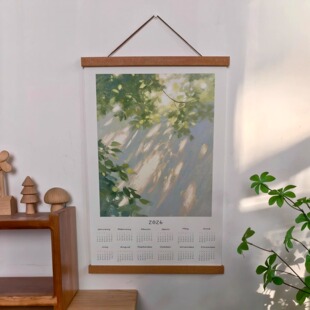 原创2026年绿植花卉风景年历挂历日历实木磁铁挂轴画电表箱装饰画