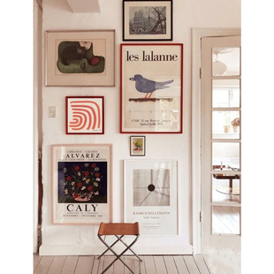 北欧中古风小众组合装饰画走廊客厅卧室背景墙挂画艺术画芯定制