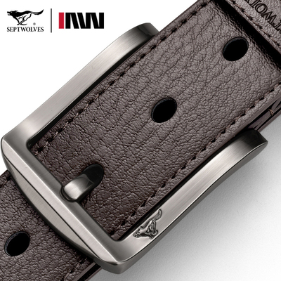 正品七匹狼真皮针扣男士腰带爸爸