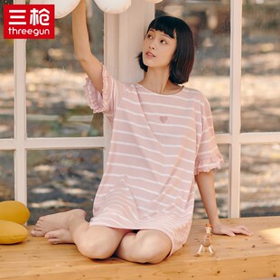 三枪新疆棉弹力女睡裙短袖夏季外穿薄款纯棉家居服全棉睡衣 70431