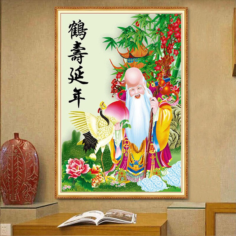 2026新款钻石画满钻手工粘贴钻石绣点钻老寿星鹤寿延年寿比南山