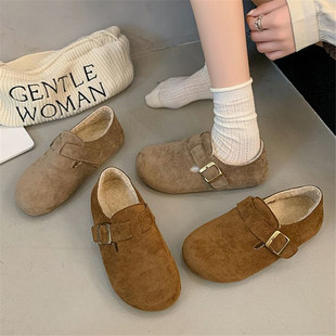 踩屎感软底单鞋 大码 懒人一脚蹬平底豆豆鞋 女冬加绒2025新款 勃肯鞋