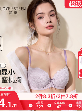 法式甜美性感蕾丝薄款棉杯内衣女软钢圈防下垂上托聚拢美背文胸罩