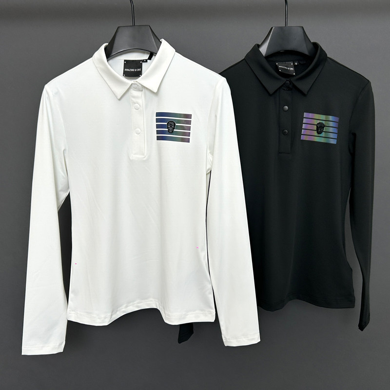 韩版秋装高尔夫女士服装修身透气长袖T恤纯色弹力速干GOLF球衣