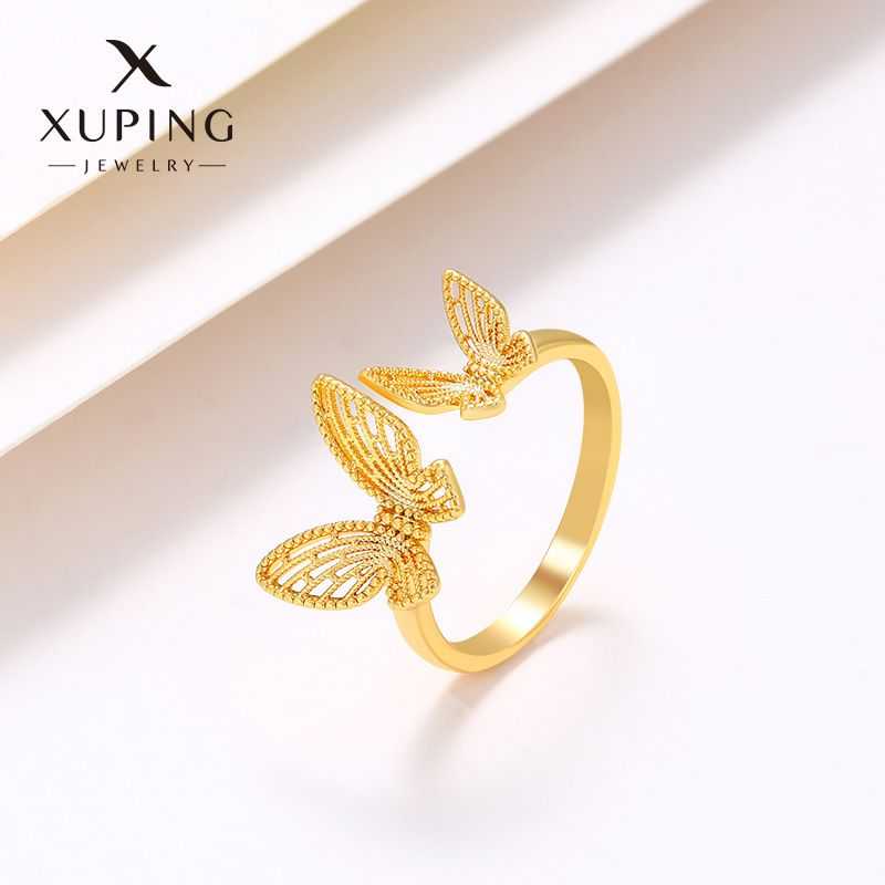 旭平首饰新款合金镀金蕾丝蝴蝶戒指女轻奢小众开口食指戒子指环