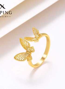 旭平首饰新款合金镀金蕾丝蝴蝶戒指女轻奢小众开口食指戒子指环