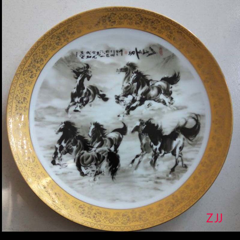 JINGDEZHEN 25CM BAMA JUNTU 장식 도자기 접시 즉시 성공적으로 장식 도자기 도자기 접시 장식품