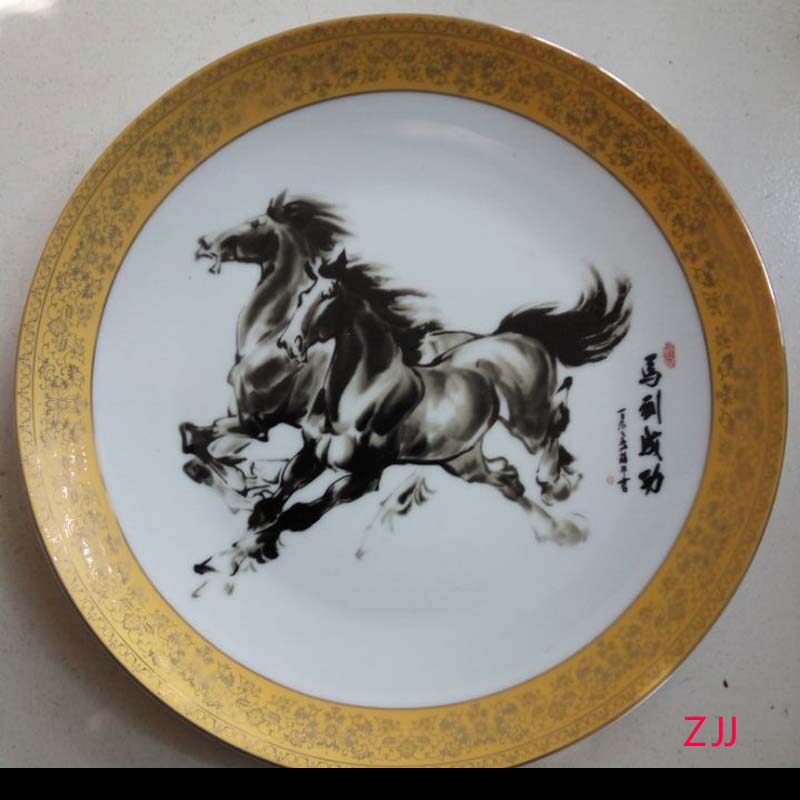 JINGDEZHEN 25CM BAMA JUNTU 장식 도자기 접시 즉시 성공적으로 장식 도자기 도자기 접시 장식품