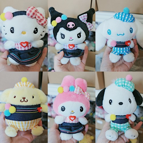 【限时清仓】日本三丽鸥 NAKAJIMA 方格牛仔布 花格娃娃挂件kitty