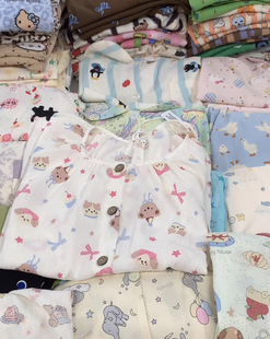 家居服套装 长裤 带口袋 睡衣女纯棉双层纱布印花短袖 临时链接合集