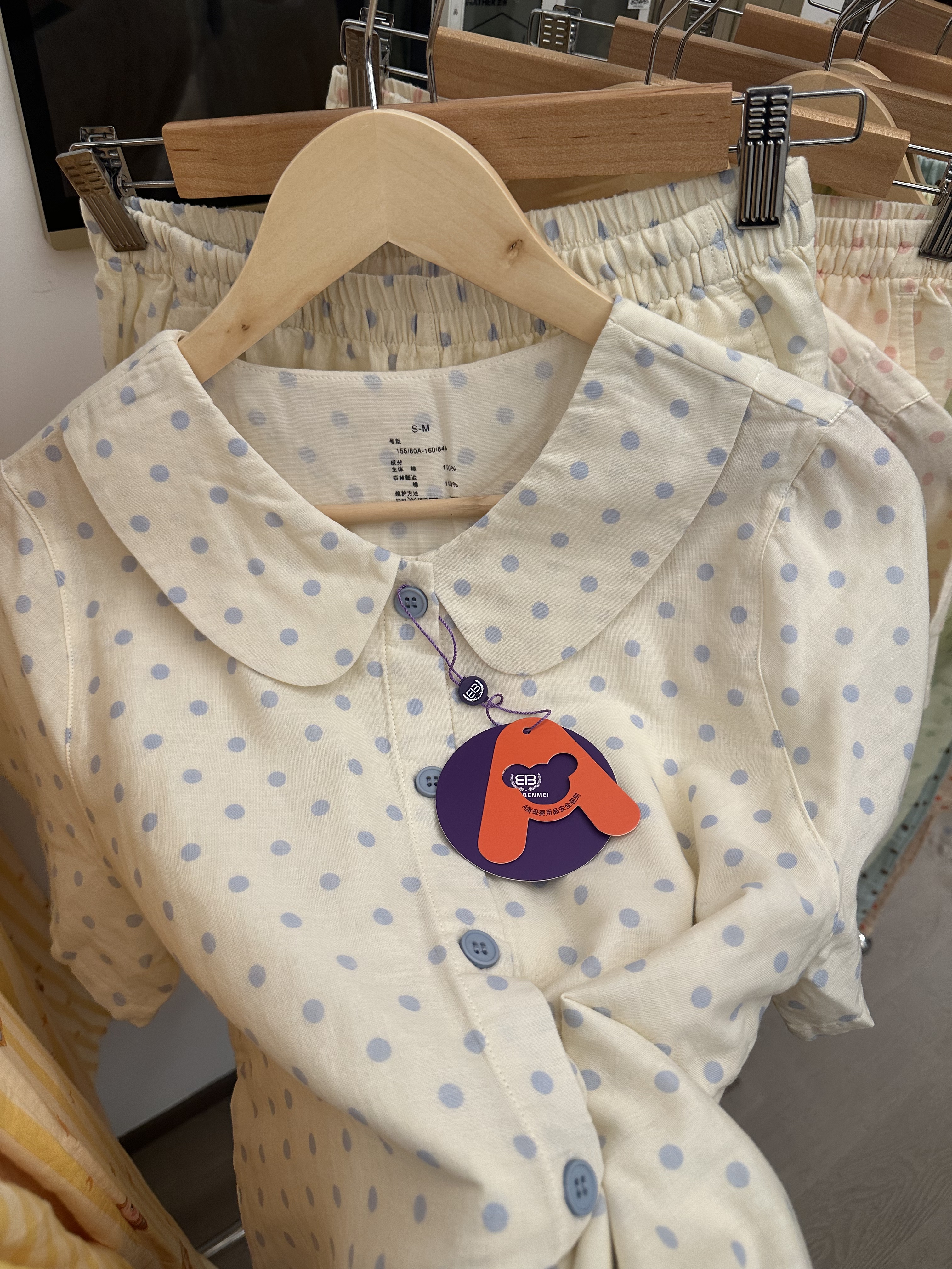 全棉印花双层纱短袖八分裤波点夏季可爱风女款家居服睡衣套装