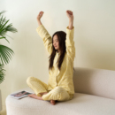 男可外穿薄款 无印风纯棉双层纱新款 家居服套装 长裤 格子睡衣女长袖