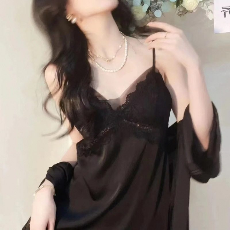 性感睡衣女士私房吊带睡裙带胸垫睡裙V领蕾丝边性感冰丝可外穿,女士内衣/男士内衣/家居服,睡袍/浴袍,淘宝优惠券,粉丝福利购,淘宝优惠卷