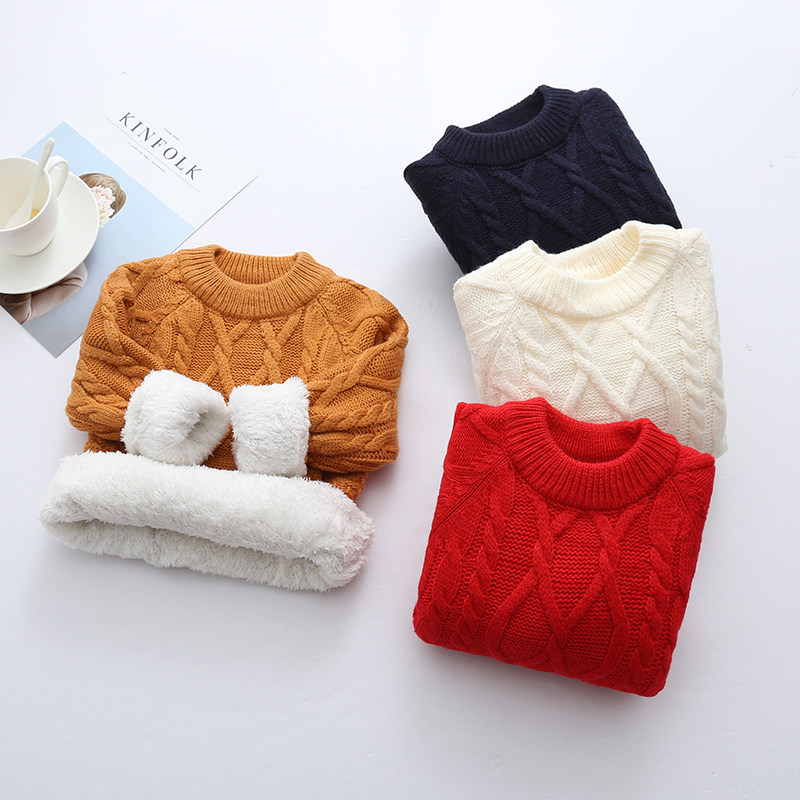 男女童毛衣2025秋冬新款加绒加厚儿童宝宝圆领针织套头保暖打底衫
