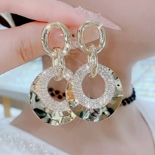 欧美夸张满钻圆圈耳环2025新款爆款气质网红金属耳坠银针个性耳饰