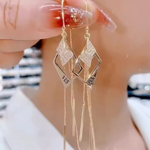 2025新款爆款个性吊坠耳线不规则长气质感锆石耳环流苏几何耳饰潮