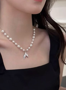 高级感名媛气质珍珠鱼尾项链女