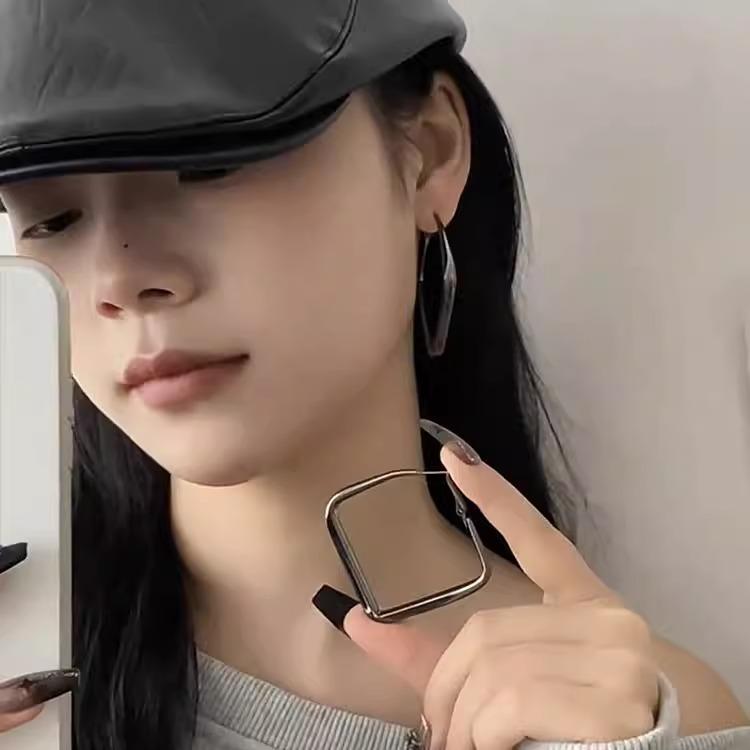 欧美极简枪灰色方形耳圈女