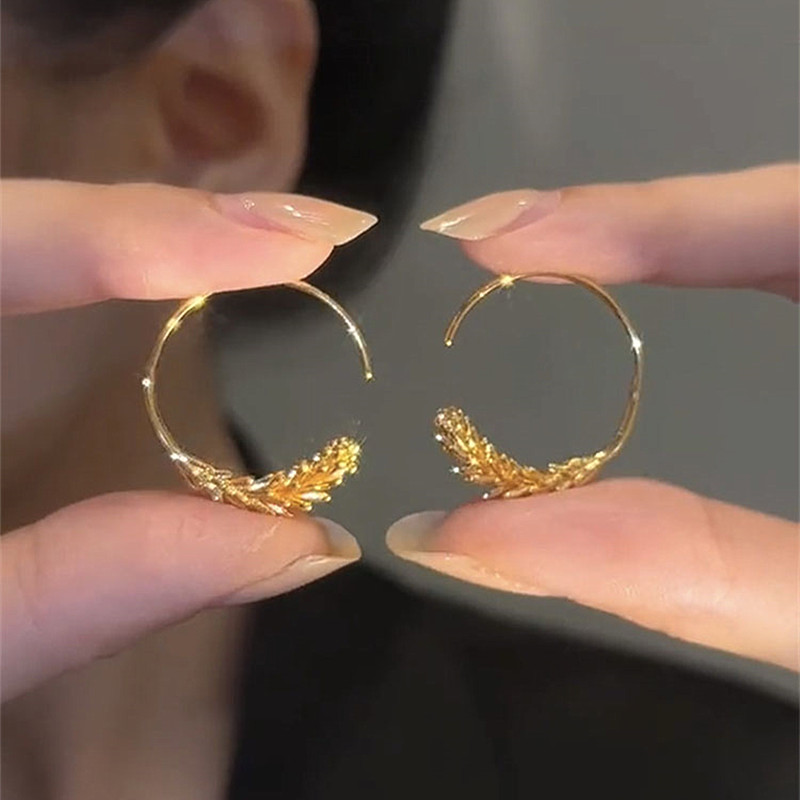 小众设计圆形麦穗耳环女独特耳圈