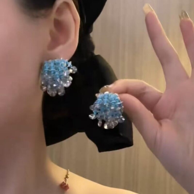甜美蓝色花朵耳环清新气质显白