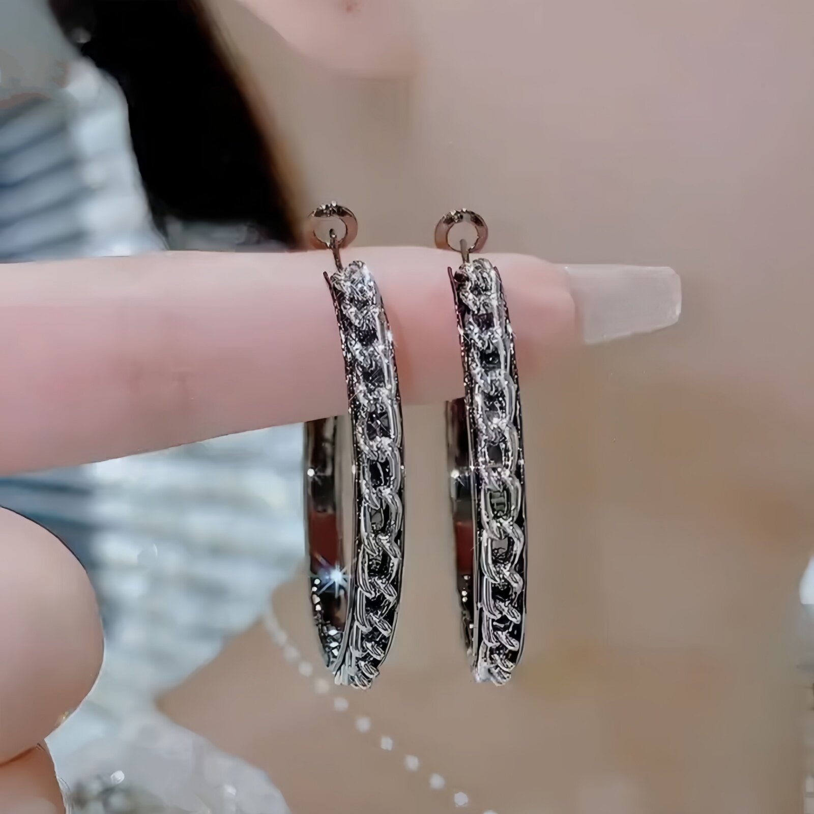 金属链条大圈显脸瘦百搭耳环女