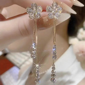耳坠 爆款 超仙气质小清新花朵流苏耳环超闪银针长款 耳饰女2025新款