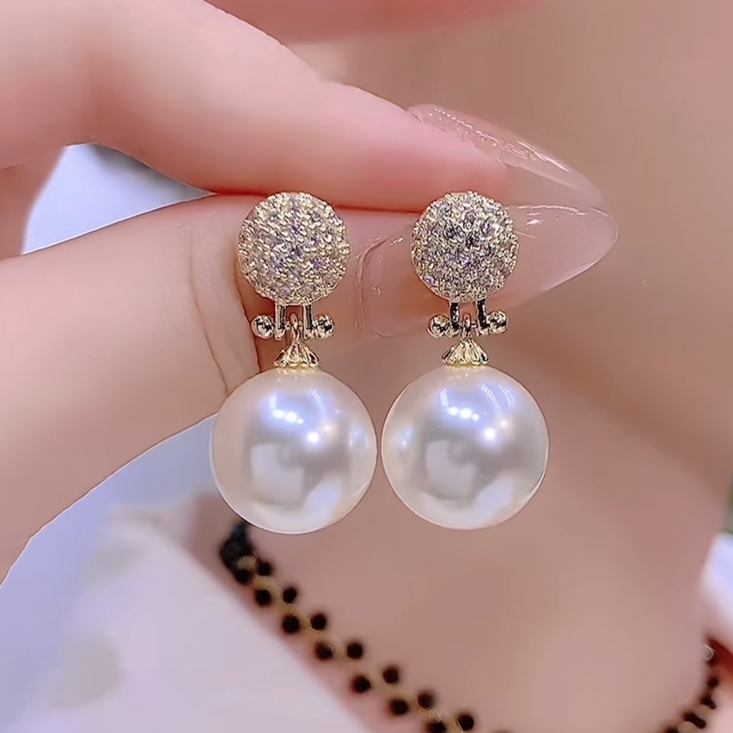 复古经典微镶满钻珍珠耳钉轻奢高级感耳环女时尚百搭气质耳饰耳坠