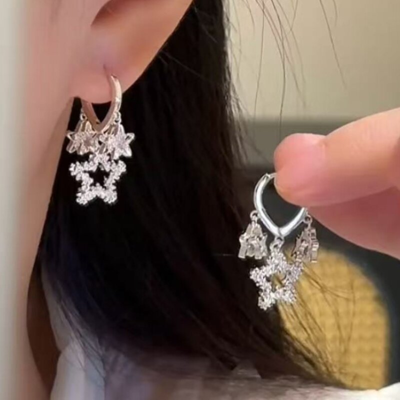 时尚简约满钻星星流苏耳环女