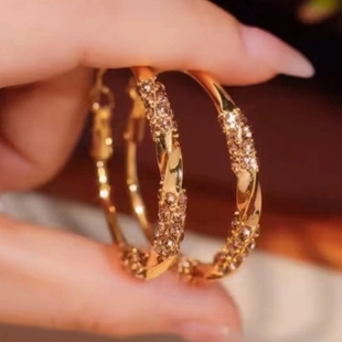 欧美时尚镶钻大圈耳环夸张时尚轻奢圆圈耳饰港风复古简约气质耳圈