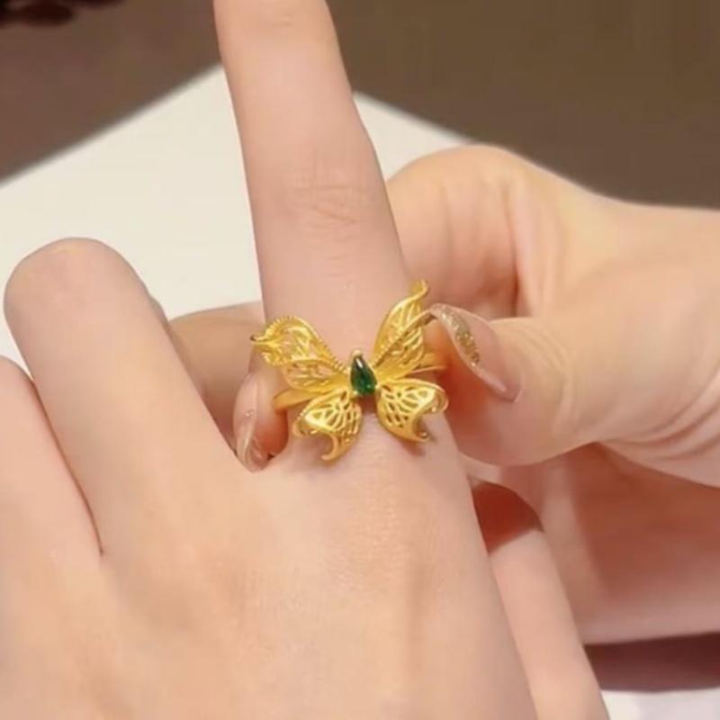 蝴蝶镂空食指指环花丝中古