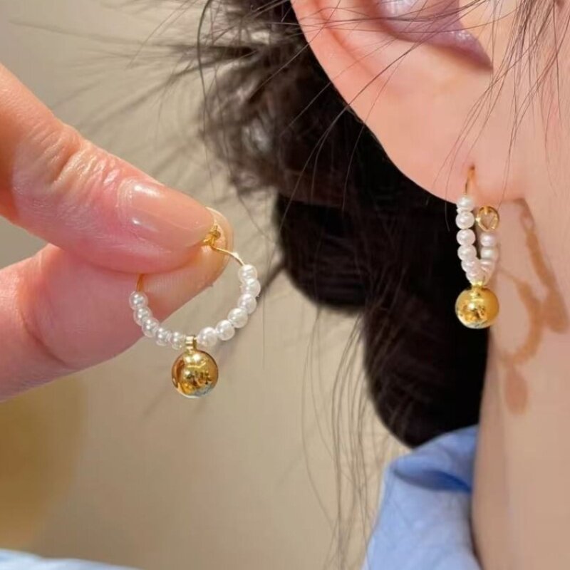 串珠金属球吊坠耳扣轻奢高级感