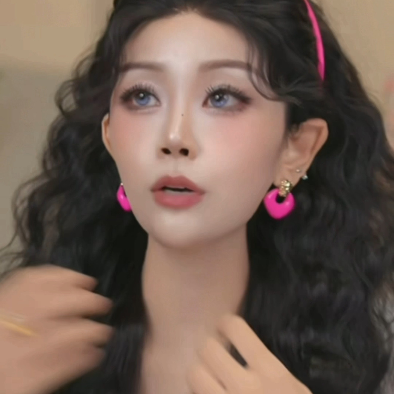 欧美夸张几何滴油玫红色耳钉气质时尚个性耳环轻奢高级感耳饰耳坠