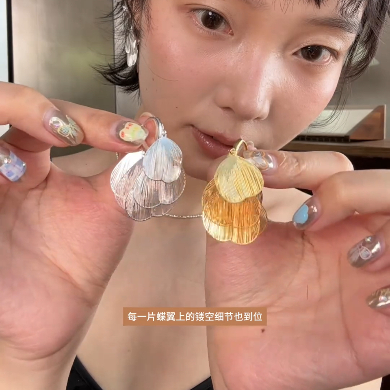 高级感银杏叶片镂空吊坠耳坠唯美时尚小众设计高级感耳环气质独特