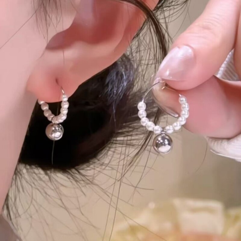 法式简约珍珠金属吊坠耳环女