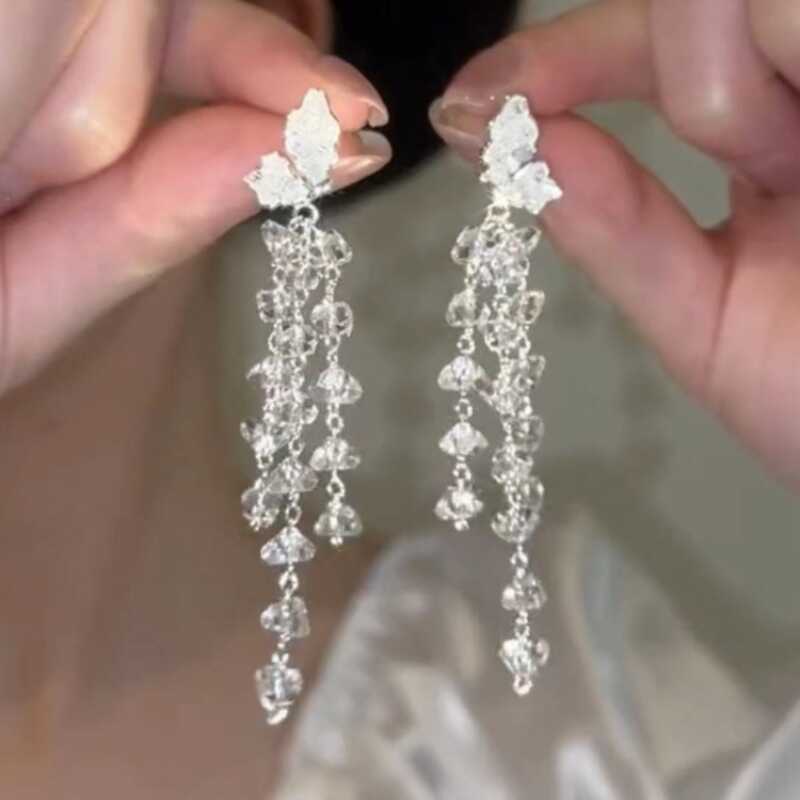 轻奢高级感水晶蝴蝶流苏长款耳