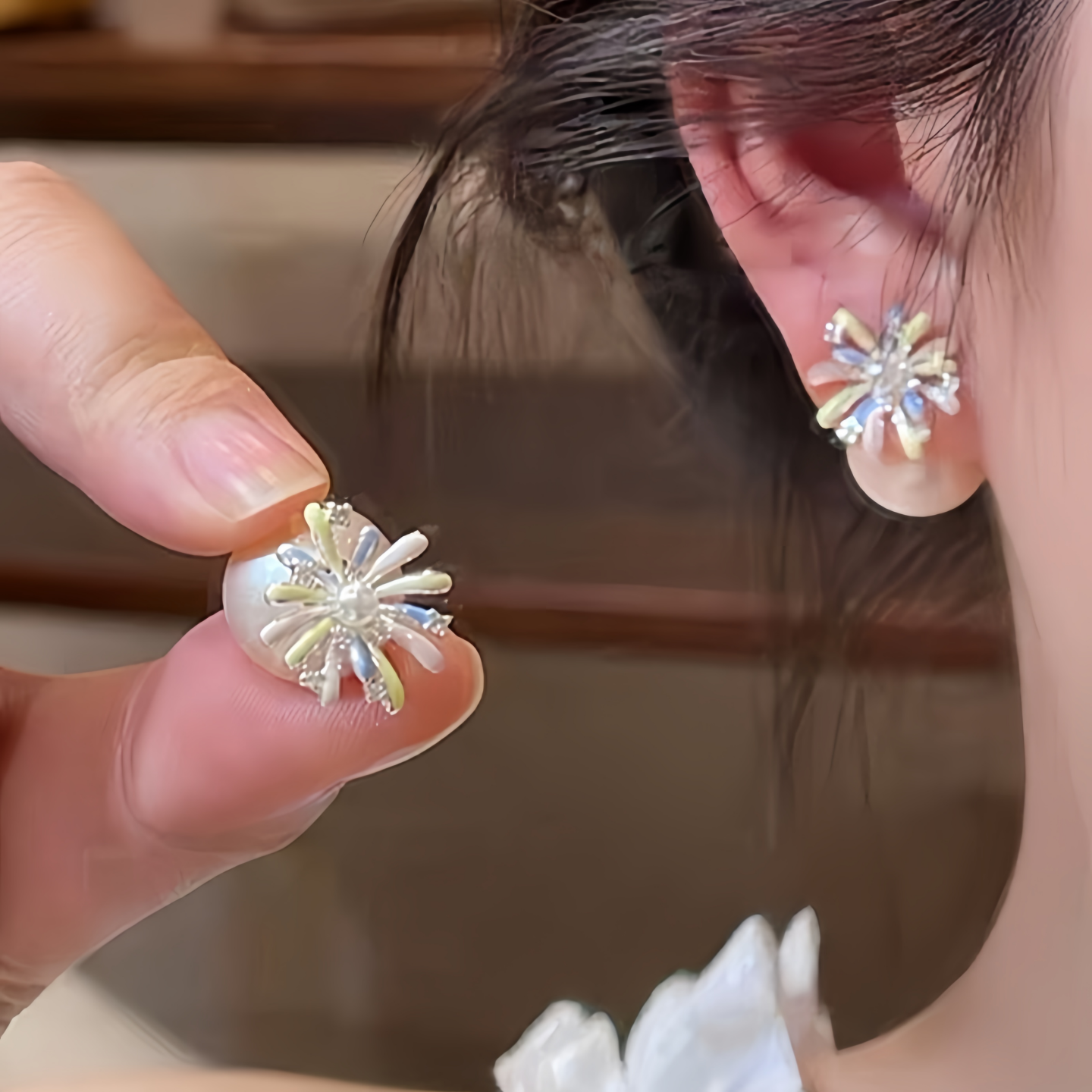 小众高级感烟花珍珠两戴耳钉